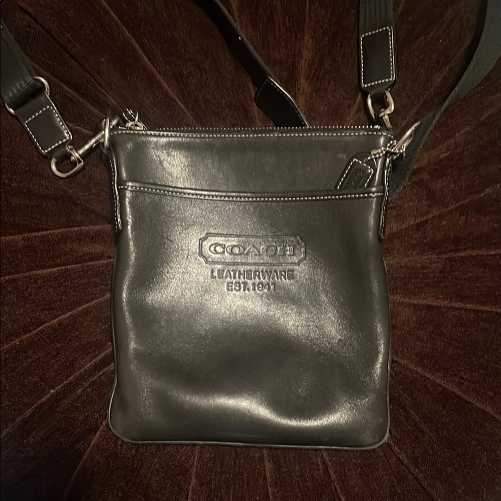 Coach Black Leather Messenger Bag with Structured Design